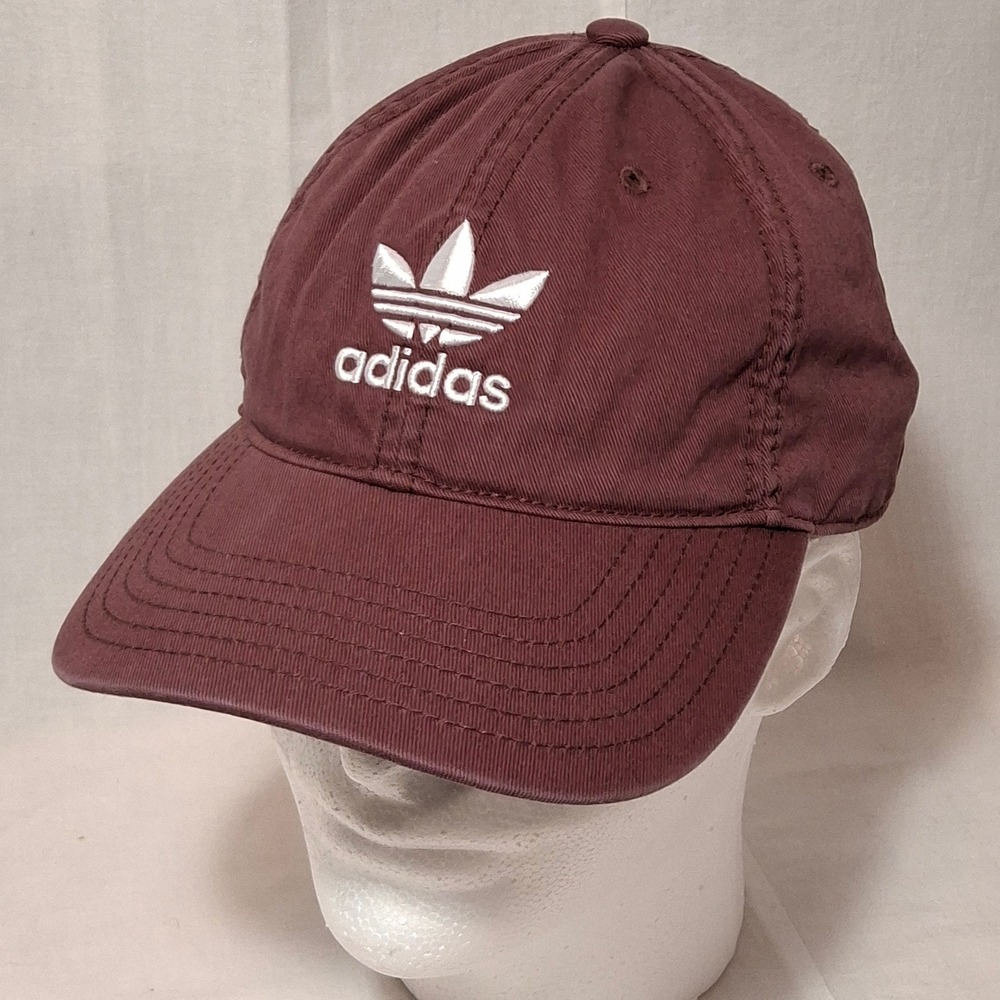 Adidas Retro Trefoil Strapback Hat Burgundy Maroon Cotton Dad Cap